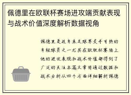 佩德里在欧联杯赛场进攻端贡献表现与战术价值深度解析数据视角